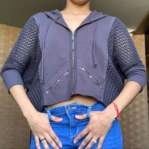 Free People grey crochet/jeweled zip up hoodie Size Medium